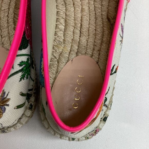 Gucci Flora Neon Trim Espadrilles White multicolor Fuxia Size EU 38 - Picture 7 of 15